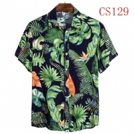 Męska Koszula Z Krótkim Rękawem Lapel Beach Style Shirt Casual Floral