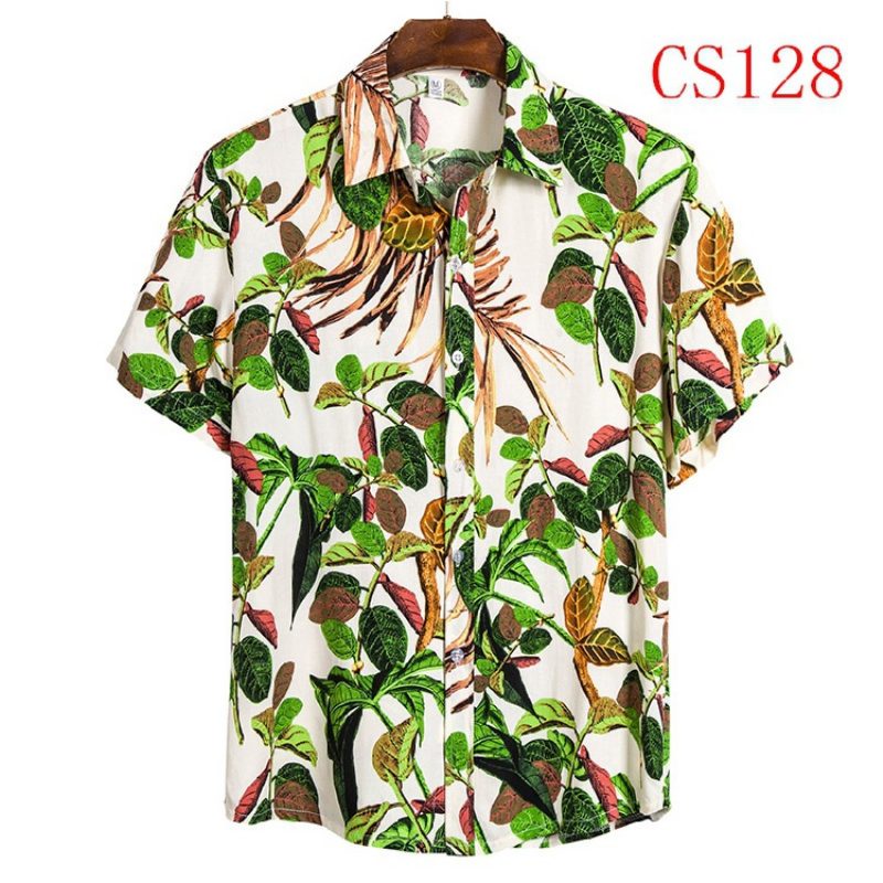 Męska Koszula Z Krótkim Rękawem Lapel Beach Style Shirt Casual Floral