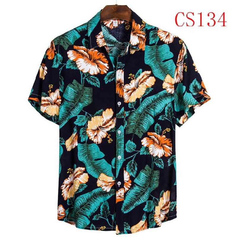 Męska Koszula Z Krótkim Rękawem Lapel Beach Style Shirt Casual Floral