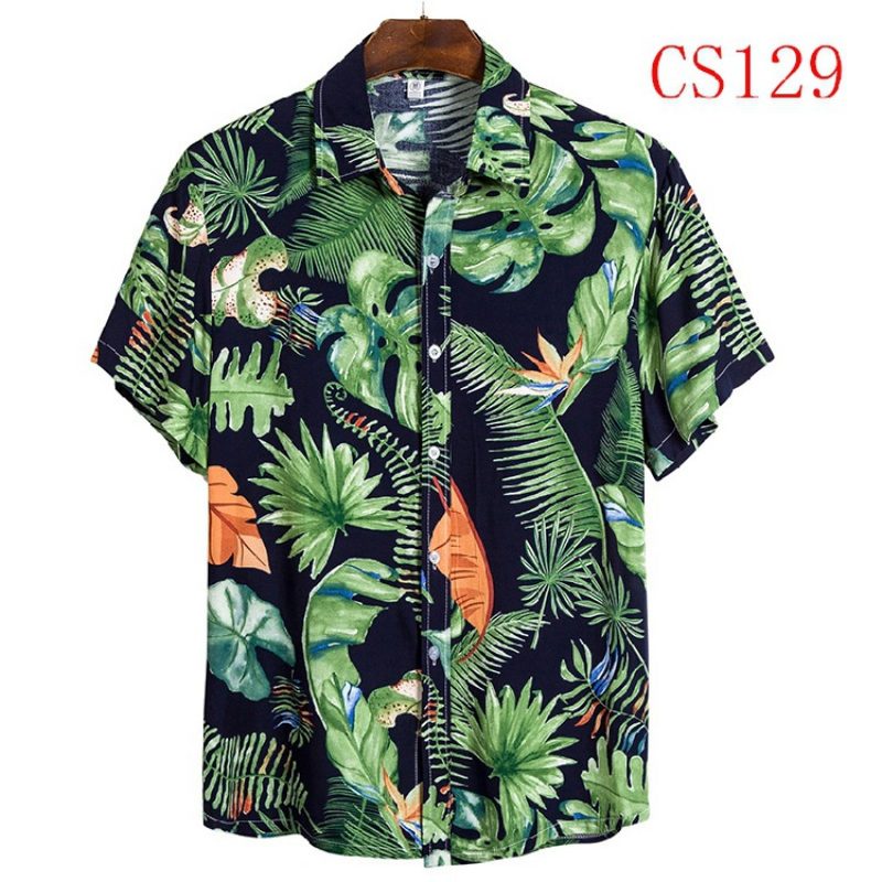 Męska Koszula Z Krótkim Rękawem Lapel Beach Style Shirt Casual Floral