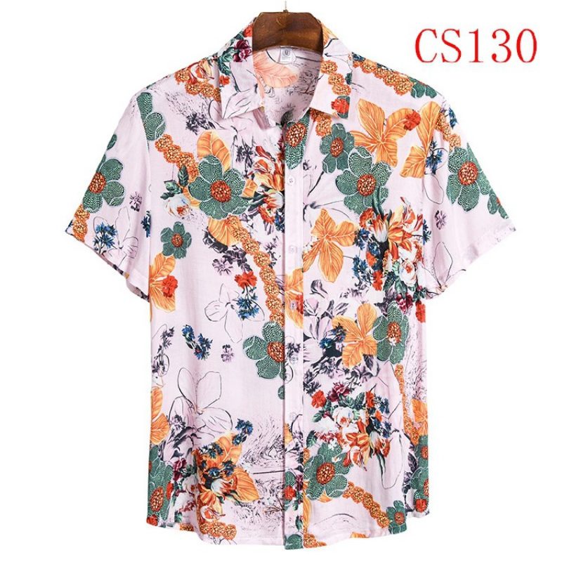 Męska Koszula Z Krótkim Rękawem Lapel Beach Style Shirt Casual Floral