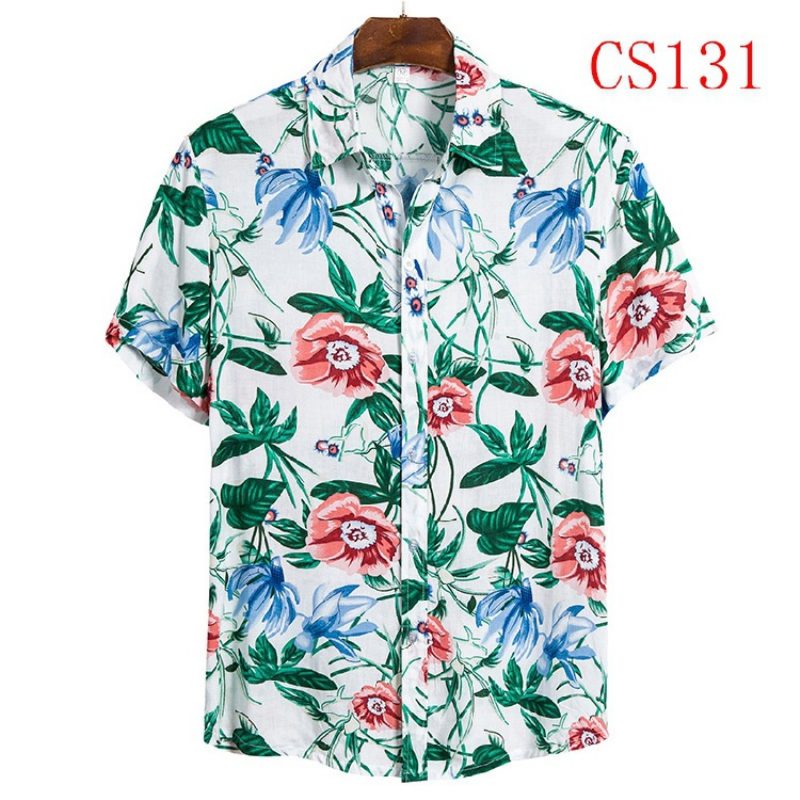 Męska Koszula Z Krótkim Rękawem Lapel Beach Style Shirt Casual Floral