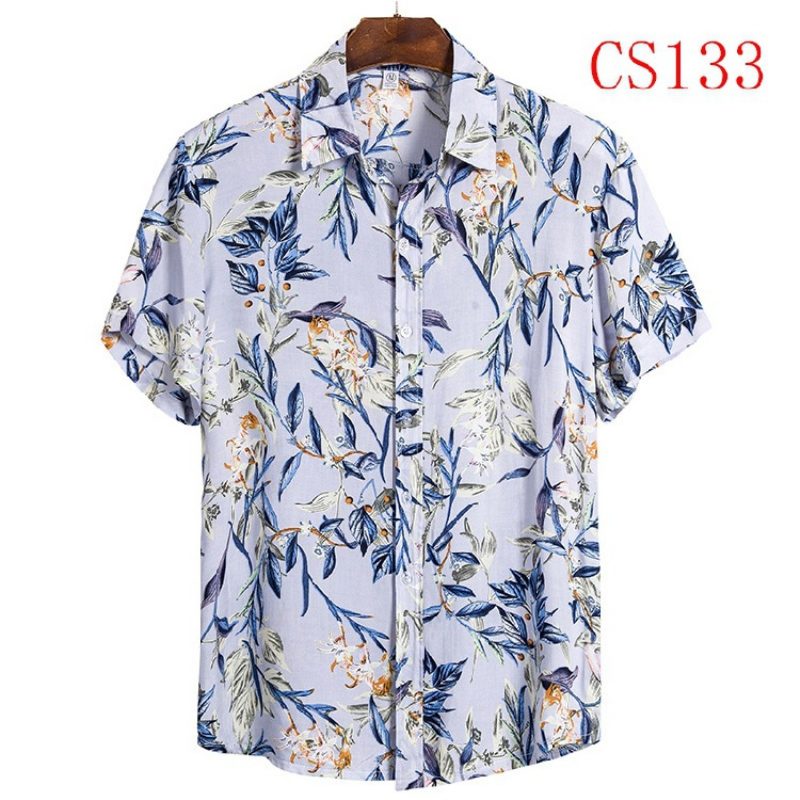 Męska Koszula Z Krótkim Rękawem Lapel Beach Style Shirt Casual Floral