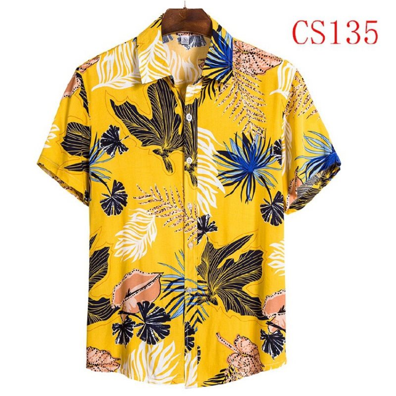 Męska Koszula Z Krótkim Rękawem Lapel Beach Style Shirt Casual Floral