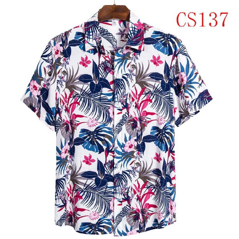 Męska Koszula Z Krótkim Rękawem Lapel Beach Style Shirt Casual Floral