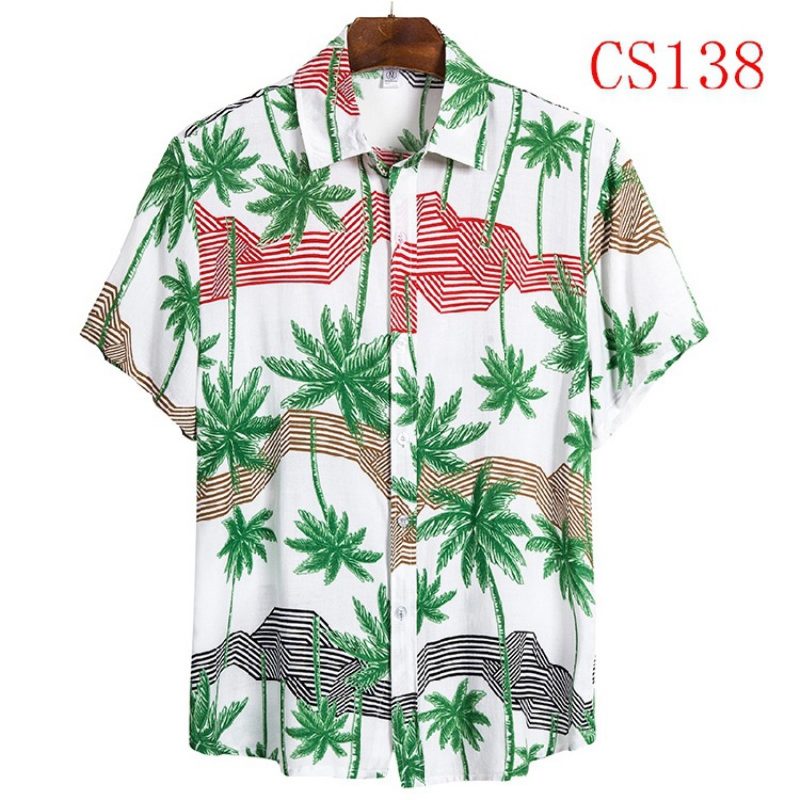 Męska Koszula Z Krótkim Rękawem Lapel Beach Style Shirt Casual Floral