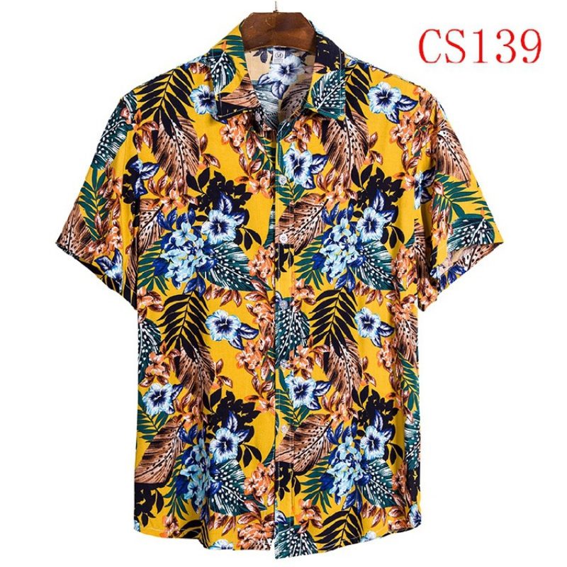 Męska Koszula Z Krótkim Rękawem Lapel Beach Style Shirt Casual Floral