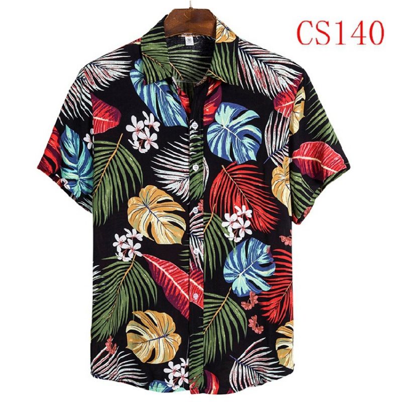 Męska Koszula Z Krótkim Rękawem Lapel Beach Style Shirt Casual Floral