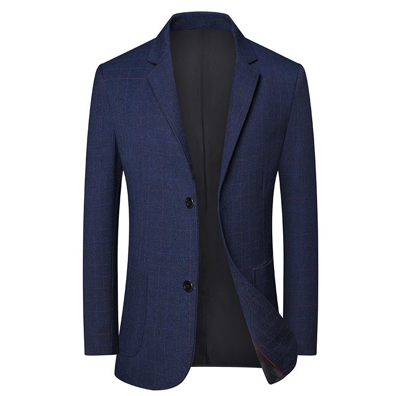 Casual Plaid Blazers Men's Jacket Slim 2024 Trendy Blue