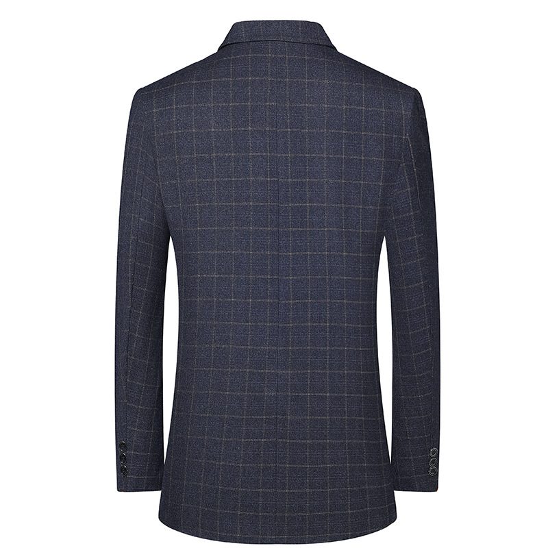 Casual Plaid Blazers Men's Jacket Slim 2024 Trendy Blue