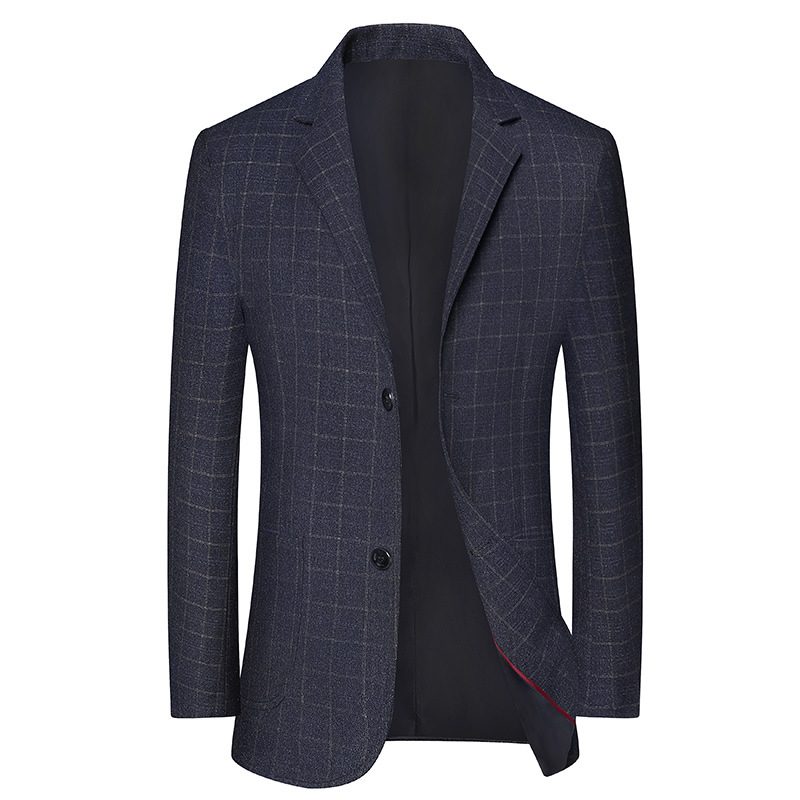 Casual Plaid Blazers Men's Jacket Slim 2024 Trendy Blue