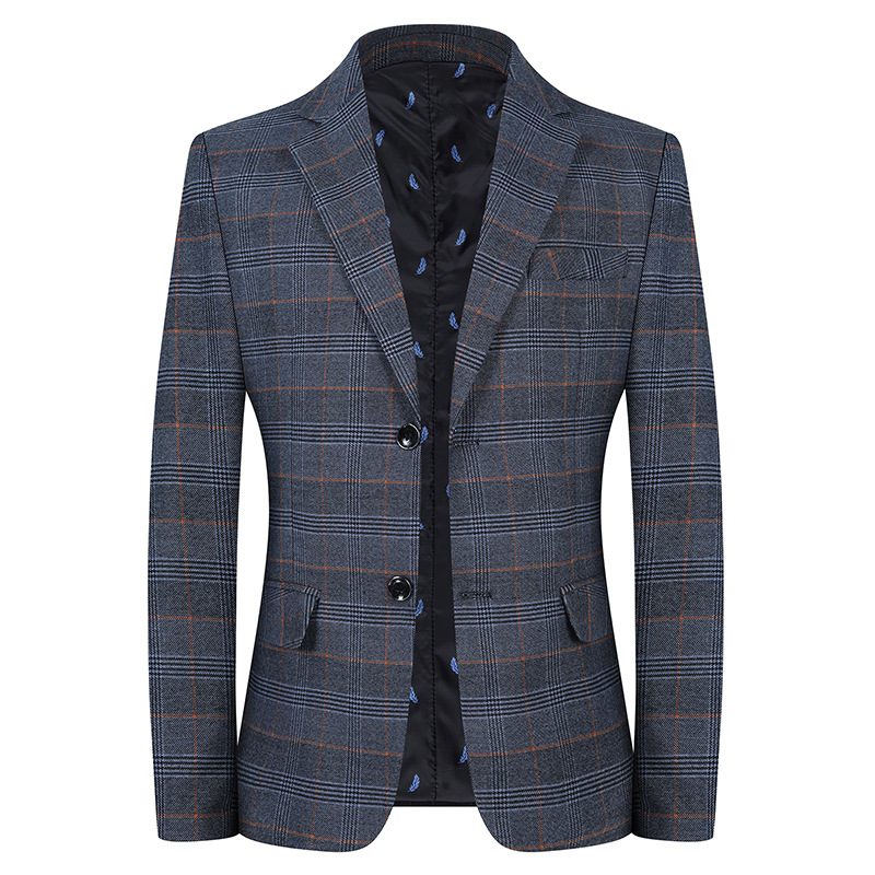 Męska Kurtka Plaid Casual Blazers Z Klapami Na Dwa Guziki Dwa Pojedyncze