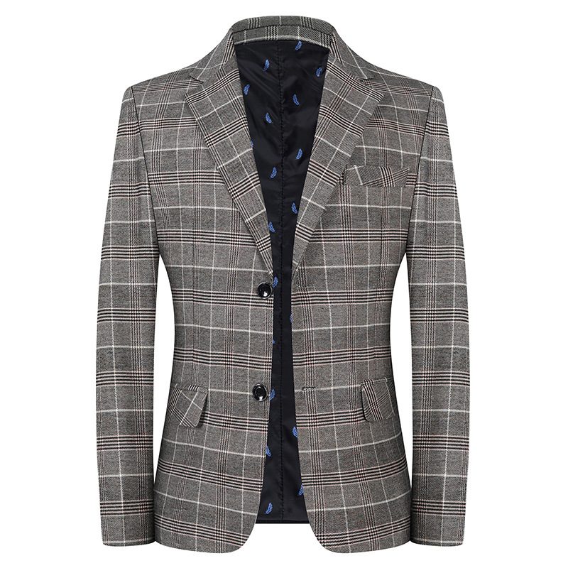 Męska Kurtka Plaid Casual Blazers Z Klapami Na Dwa Guziki Dwa Pojedyncze