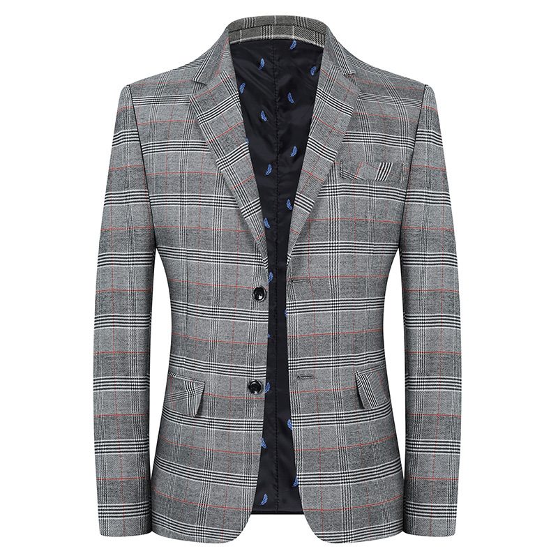 Męska Kurtka Plaid Casual Blazers Z Klapami Na Dwa Guziki Dwa Pojedyncze