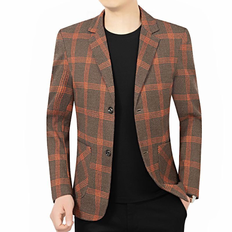 Męska Kurtka W Kratę Casual Blazers Wiosna I Jesień Slim Fit