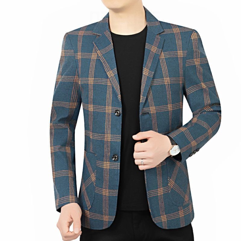 Męska Kurtka W Kratę Casual Blazers Wiosna I Jesień Slim Fit