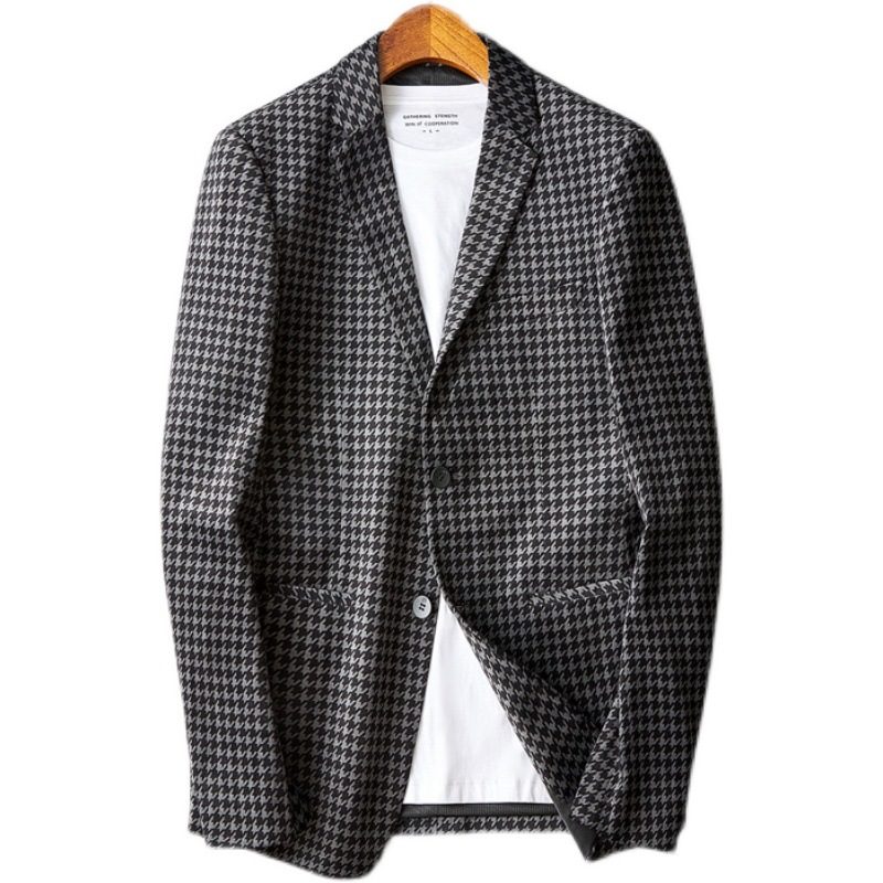 Męskie Blezery Casual Business Gold Velvet Check Black