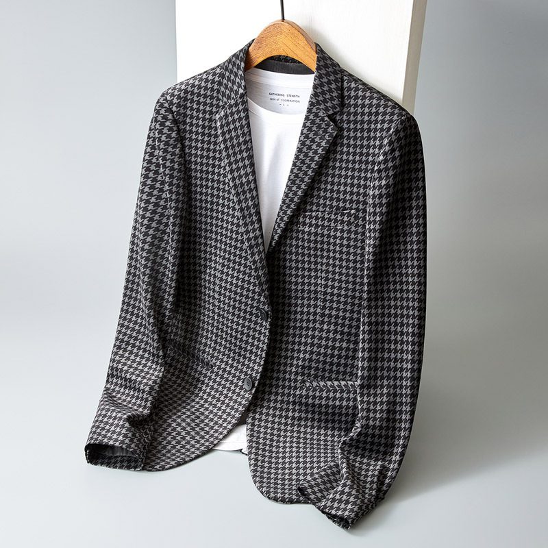 Męskie Blezery Casual Business Gold Velvet Check Black