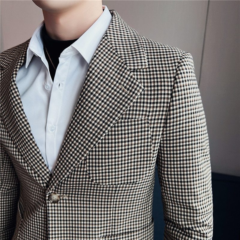 Męskie Marynarki Wiosenne 2024 Houndstooth Slim Fit Z Dwiema Klamrami