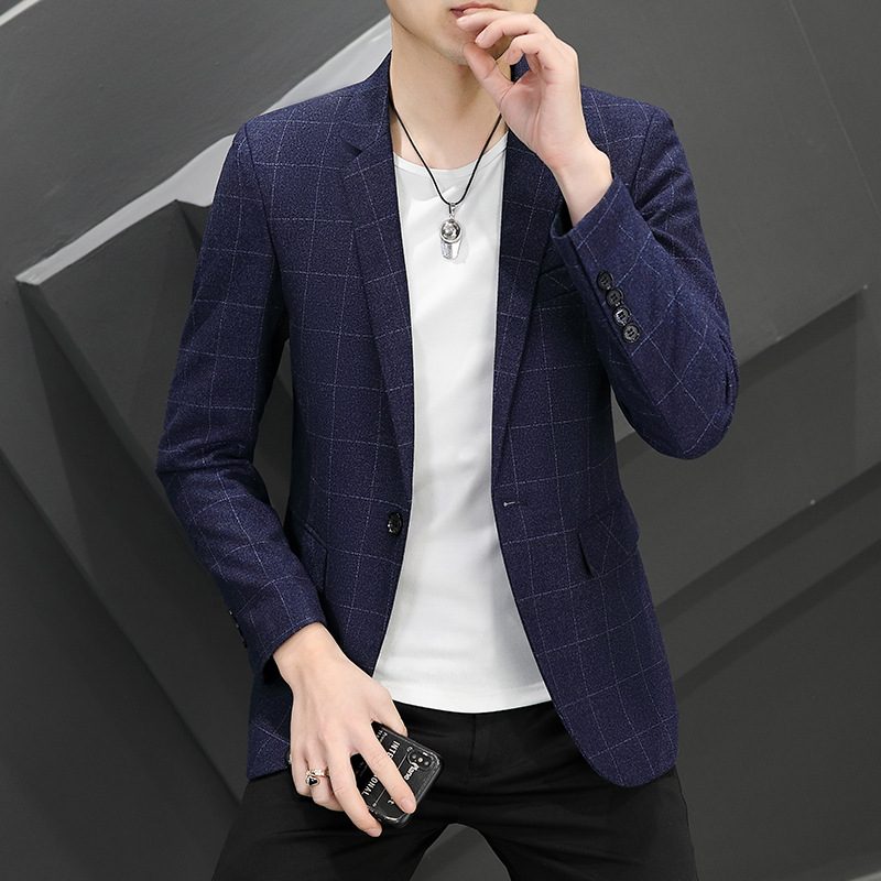 Plaid Men Trendy Slim Casual Blazers Jeden Rząd Zapinany Na Guzik