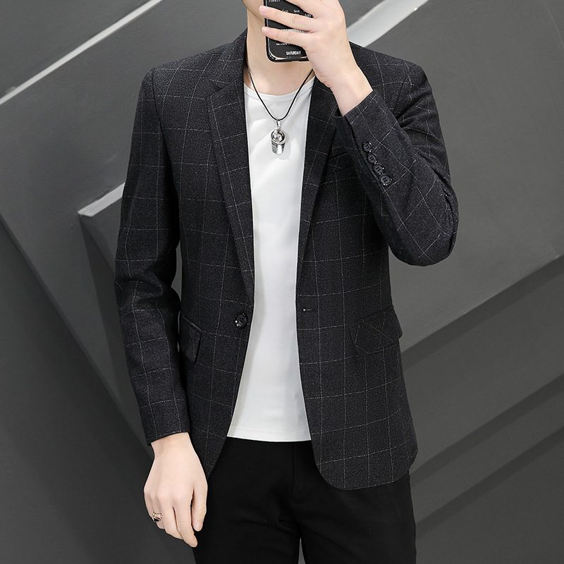 Plaid Men Trendy Slim Casual Blazers Jeden Rząd Zapinany Na Guzik