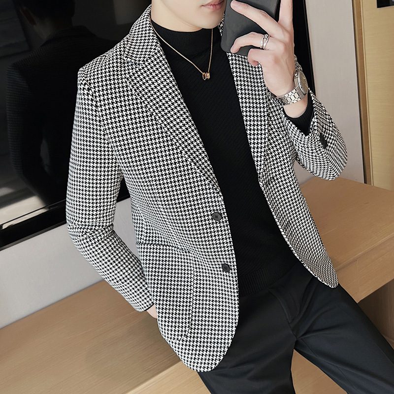 Wiosna 2024 Blazers Casual Garnitur Wąska Marynarka W Kratę Houndstooth