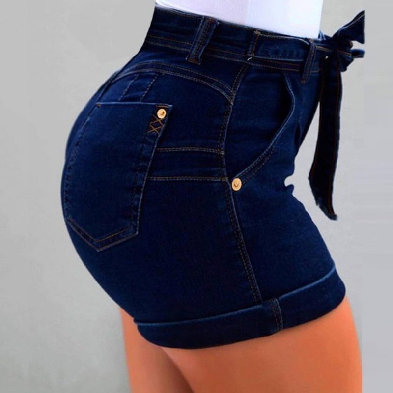 Damskie Jeansowe Szorty Z Paskiem Micro Elastic