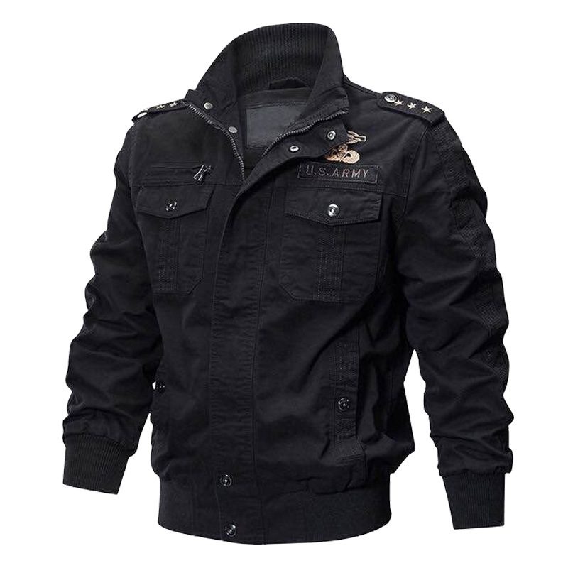 Kurtki Męskie Outer Tactical Denim Slim Fit Zipper Solid Color