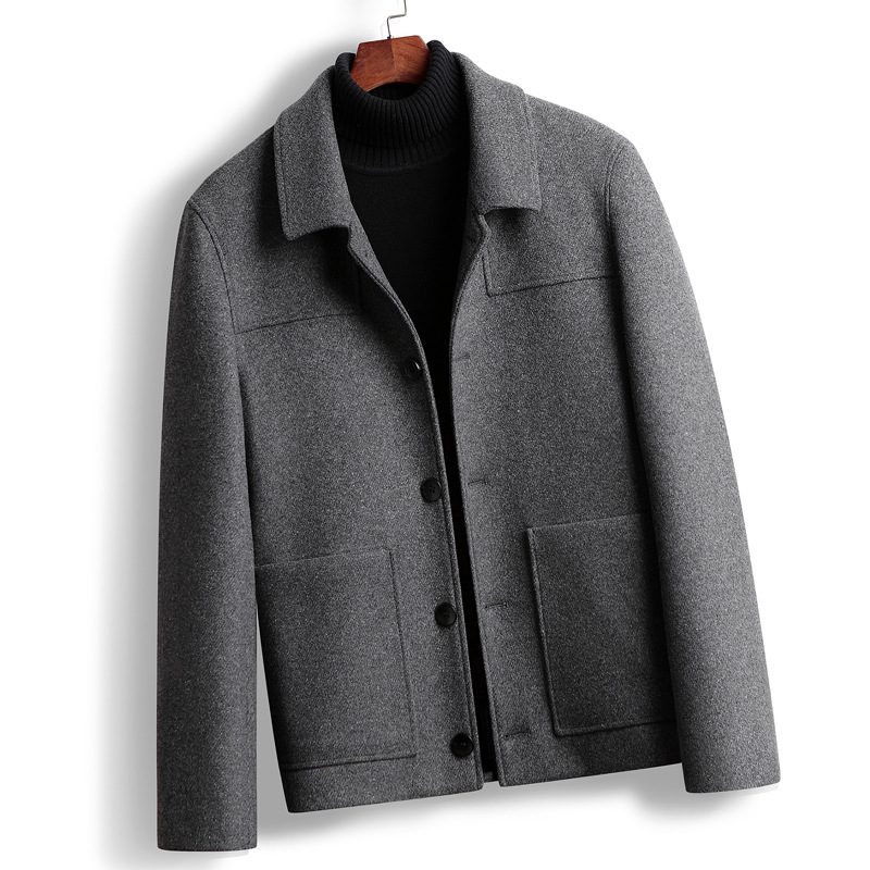 Lapel Collar Solid Color Casual Jacket Men Single Breasted Large Pocket Odzież Robocza