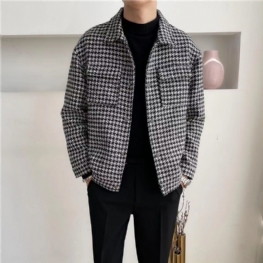 Męskie Wełniane Płaszcze 2024 Houndstooth Lapel Jackets Trend