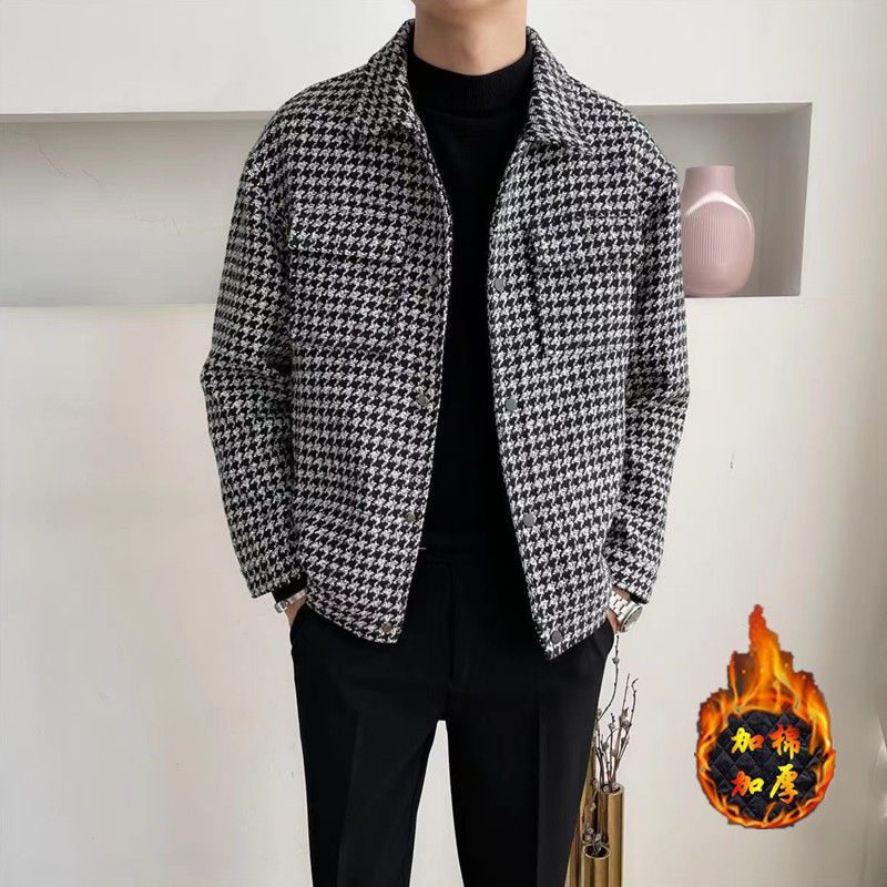 Męskie Wełniane Płaszcze 2024 Houndstooth Lapel Jackets Trend