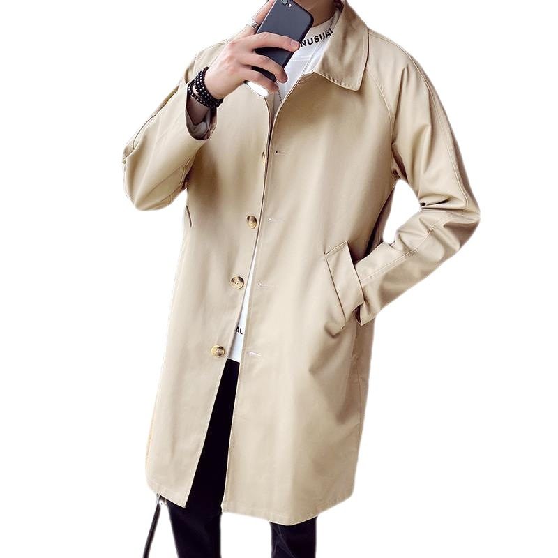 Luźny Długi Płaszcz Męski Trend Cienki Przekrój Casual Lapel Light Color Long Windbreaker