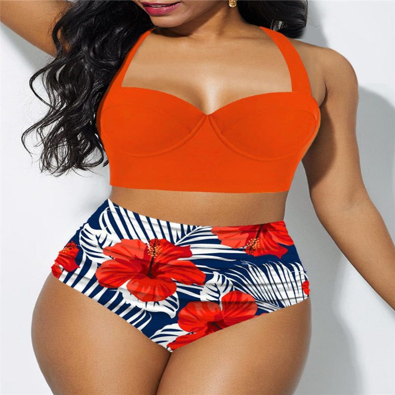 Nowy Kostium Kąpielowy Damski Z Seksownym Nadrukiem Plus Size Bikini Z Rozcięciem