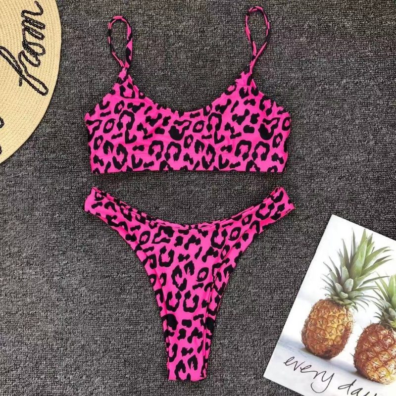 Sexy Leopard Bikini Stroje Kąpielowe Stock Proste Włosy