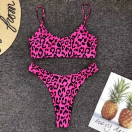 Sexy Leopard Bikini Stroje Kąpielowe Stock Proste Włosy