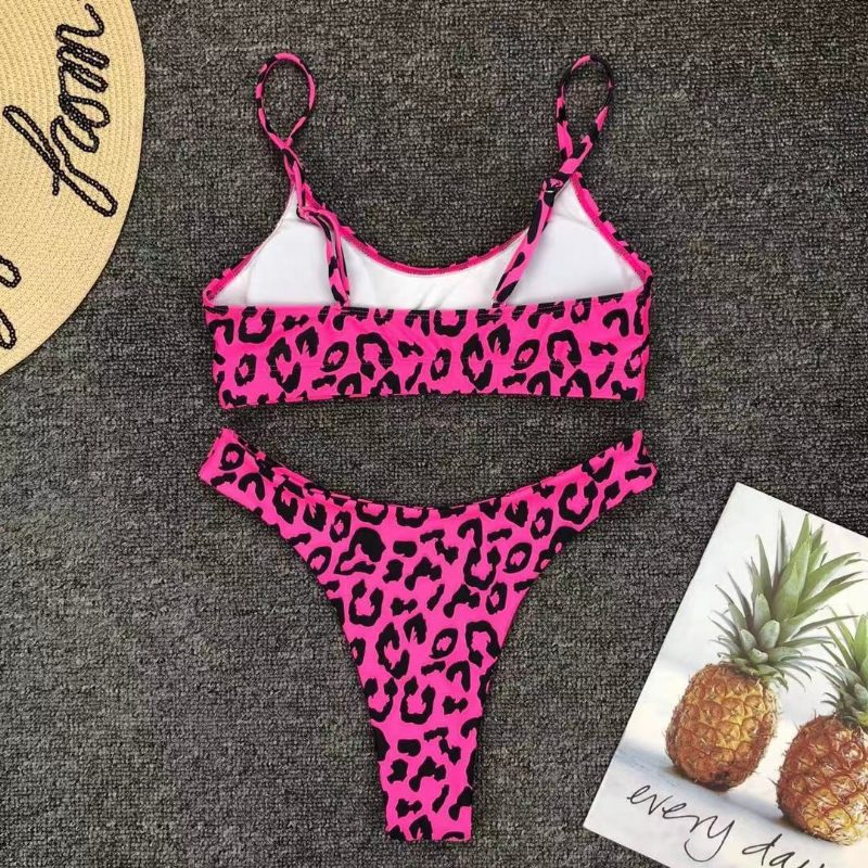 Sexy Leopard Bikini Stroje Kąpielowe Stock Proste Włosy