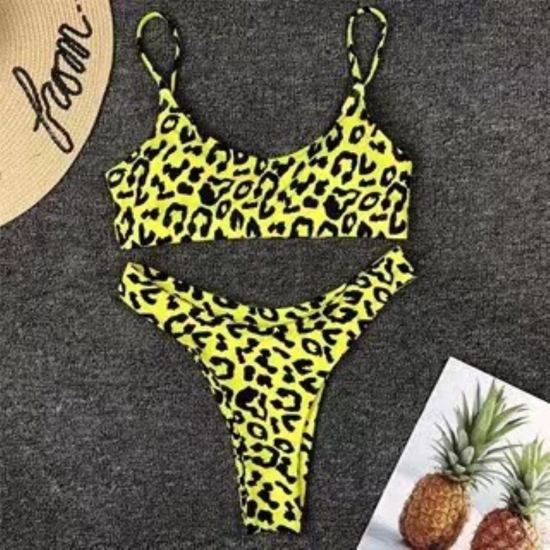 Sexy Leopard Bikini Stroje Kąpielowe Stock Proste Włosy