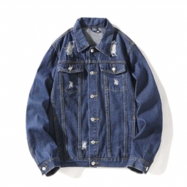 2024 Ripped Denim Jacket Men Light Color Trend Odzież Wierzchnia