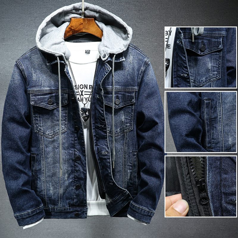 Denim Jacket Men Trend Bluzy Z Kapturem I Casualową Odzieżą Roboczą