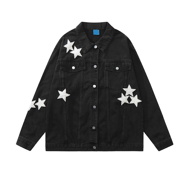 Męska Kurtka Dżinsowa 2024 Star Patch Trim Jacket