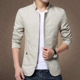 Męska Kurtka Ze Stójką Slim Fit Zipper Solid Beige