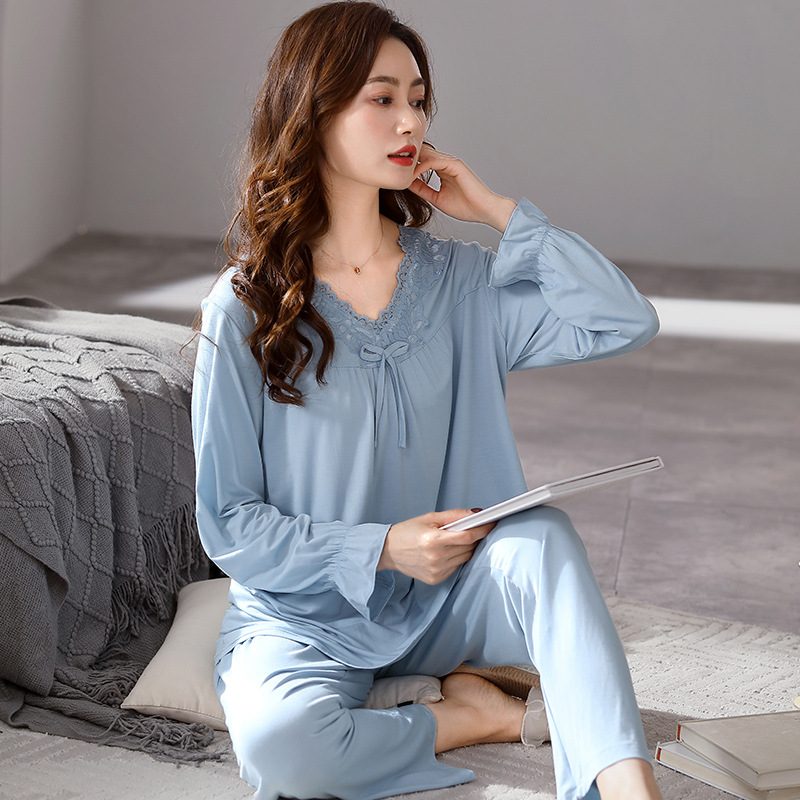 Zestaw Piżamy Ladies Loungewear Koronkowy Z Długimi Rękawami