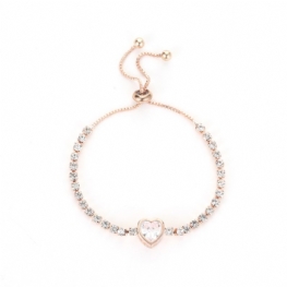 Fashion Rose Gold Heart Bransoletka Z Cyrkoniami Damska Ze Stopu Diamentów