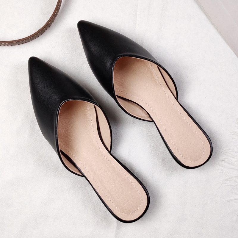 Letnie Sandały Baotou Pantofle Damskie Pointed Toe Flat Slip On Mules