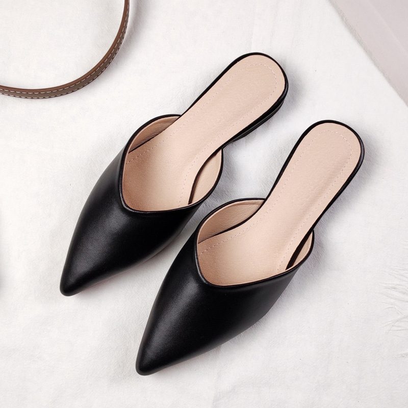 Letnie Sandały Baotou Pantofle Damskie Pointed Toe Flat Slip On Mules