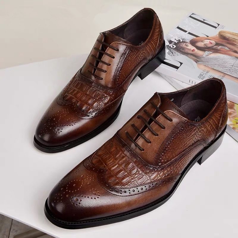 2024 Brogue Buty Oxford Męskie Stare Sukienka W Stylu Retro Krokodyl Wzór Duże Rozmiary