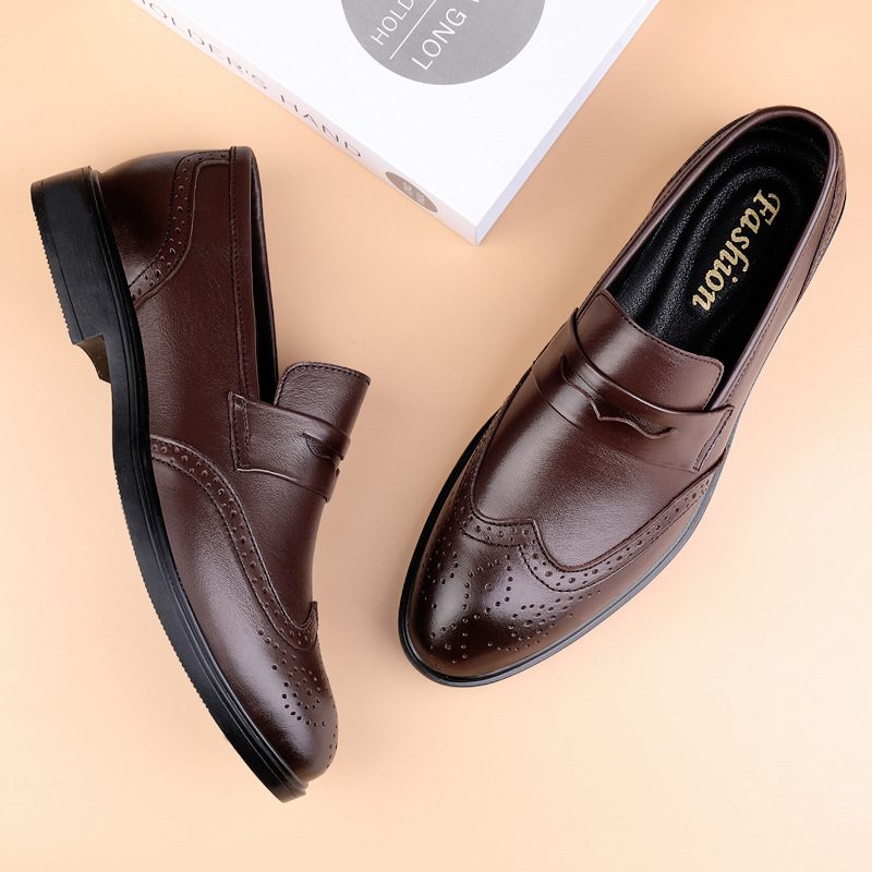 2024 Four Seasons Męskie Formalne Buty Wyjściowe Skórzane Rzeźbione Brogue Dress Shoes Mokasyny