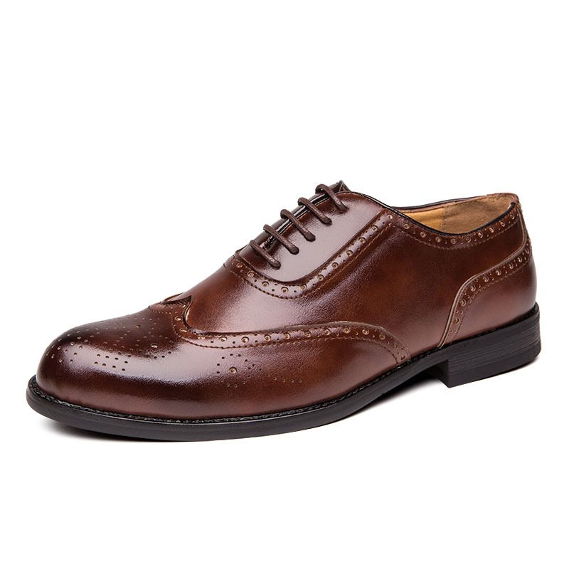 Brogue Buty Rzeźbione Formalne Męskie Biznesowe Wizytowe Oddychające Retro Szpiczaste Ślubne