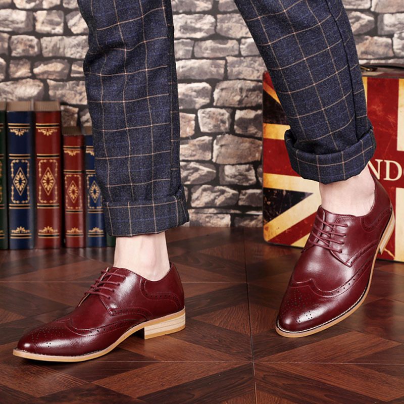 Buty Męskie 45 Business Casual Dress Shoes 46 Brogue Rzeźbione Szpiczasty Nosek Trend Wiosna