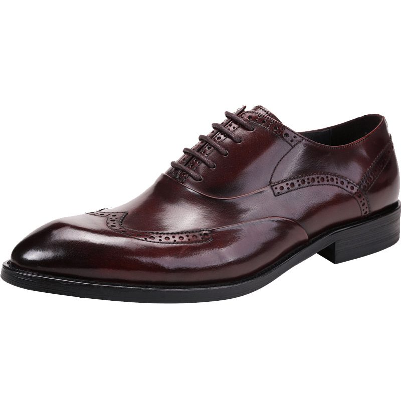 Buty Wizytowe Męskie Skórzane Rzeźbione Brogue Biznesowe Formalne Sukienka Pointy Toe Oxford